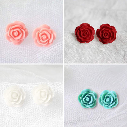 Rose Stud Earrings - Lovely Rose design and Look Really Pretty - Resin Rose Flower Earrings for all Occasions