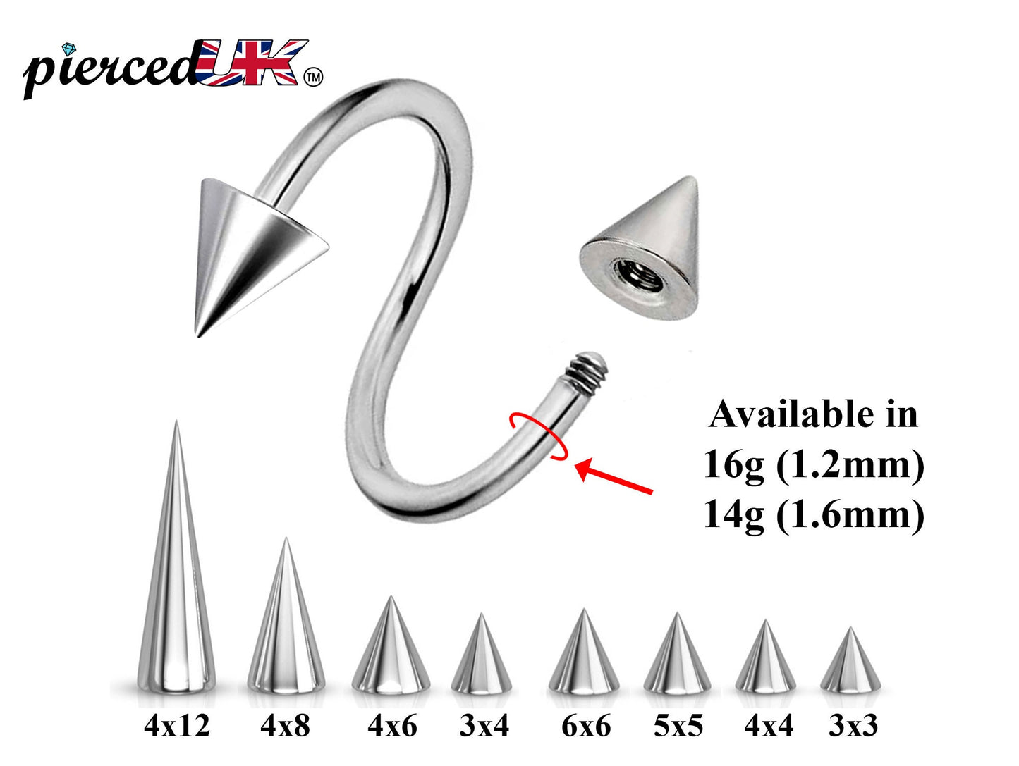 Spike  Cone Spiral Barbell, Eyebrow Piercing, Nipple Piercing – Conch Earrings Body Jewellery – Twisted Barbell