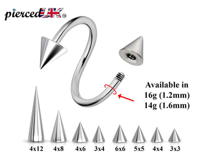 Spike  Cone Spiral Barbell, Eyebrow Piercing, Nipple Piercing – Conch Earrings Body Jewellery – Twisted Barbell