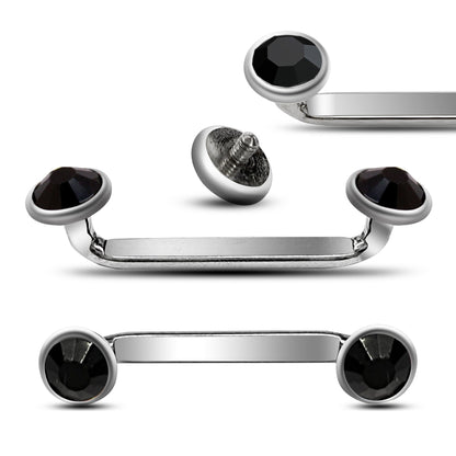 Flat Surface Piercing Jewelry, Titanium Staple Barbell - Internally Threaded Dermal Bar with Pyramid Top Gem Crystal