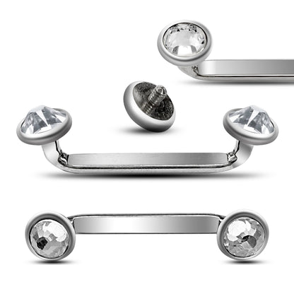 Flat Surface Piercing Jewelry, Titanium Staple Barbell - Internally Threaded Dermal Bar with Pyramid Top Gem Crystal