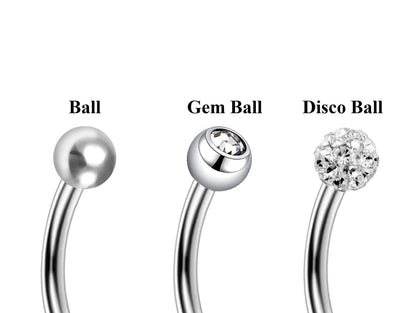 Curved Barbell Daith Piercing– 3pcs Bent Barbell Piercing Jewelry – Ball / Gem ball / Disco ball – Body Piercing for Lip, Dainty, Helix