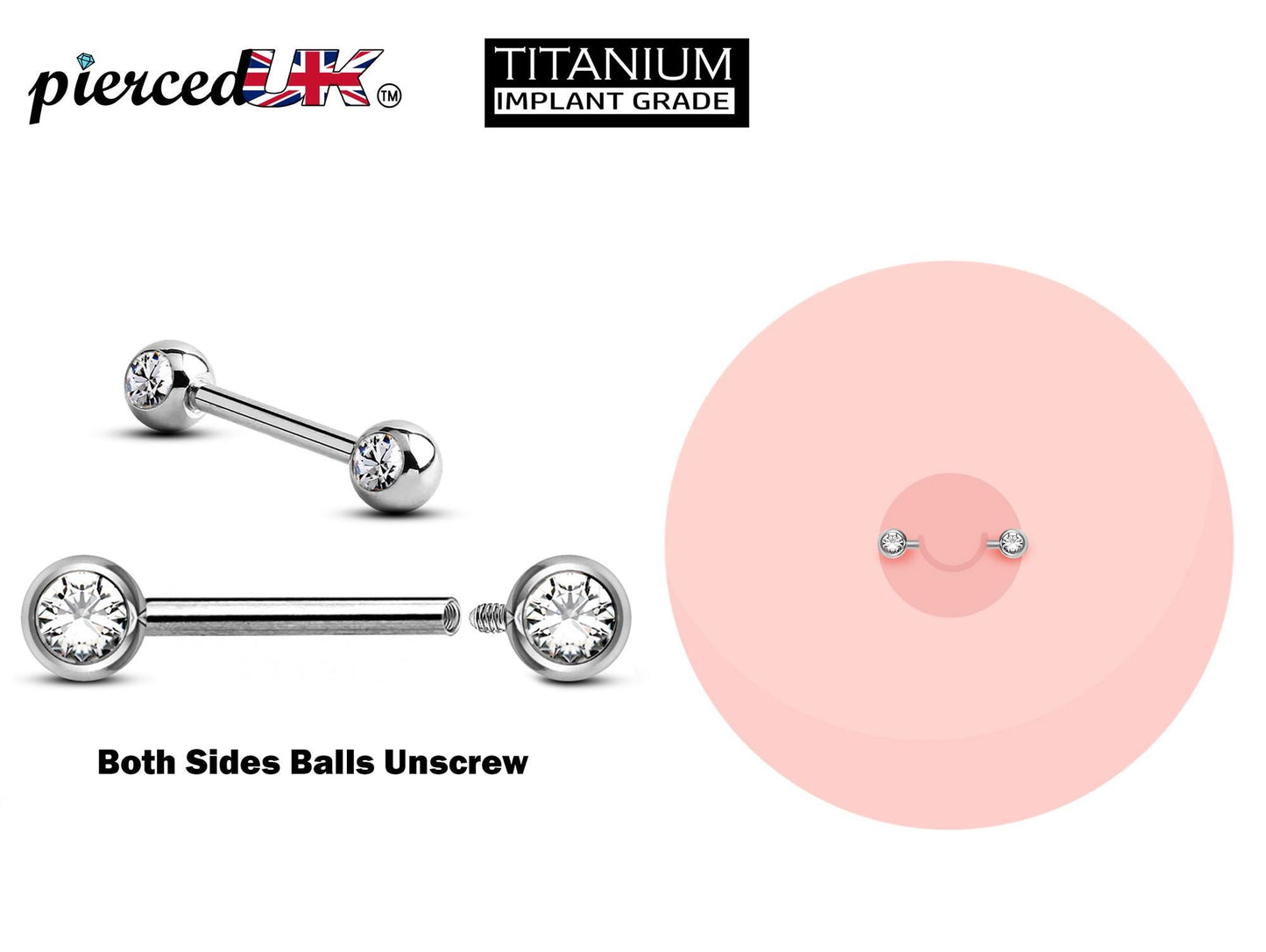 Titanium Nipple Front Face Barbell, Nipple Jewelry – 14g Nipple Bar with CZ Clear Crystals - Nipple Rings, Nipple Piercing Body Jewellery