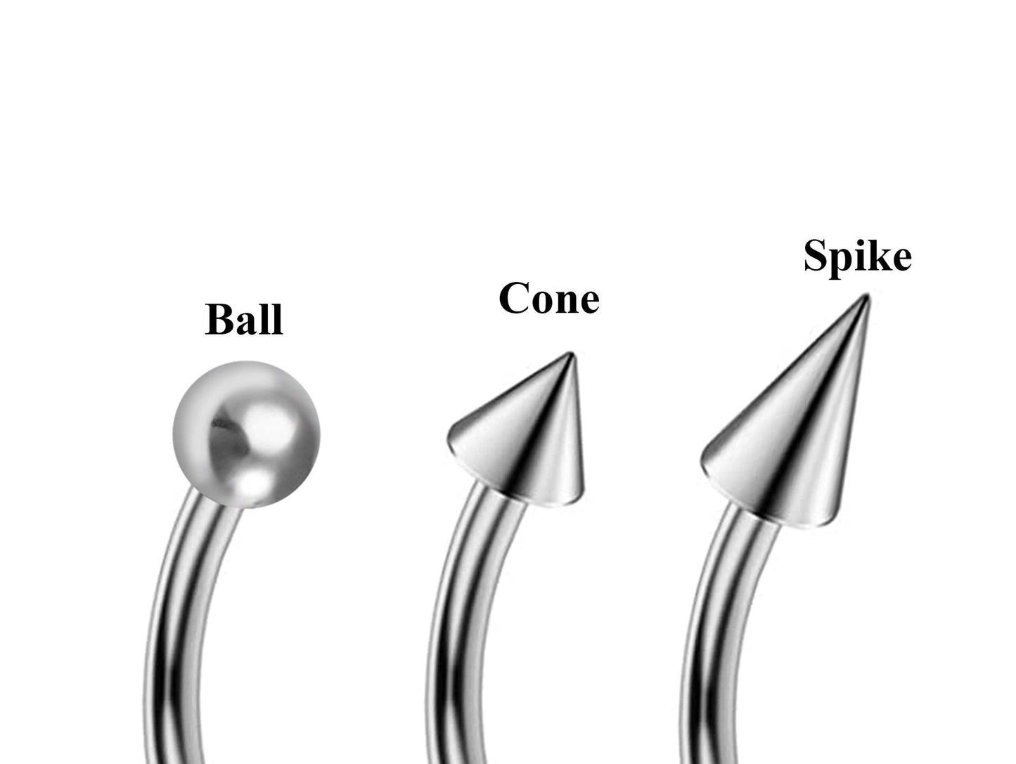 Curve Barbell, Daith Piercing – 3pcs Bent Barbell Spike / Ball  / Cone  Body Piercing, Earring, Daith, Helix, Cartilage and Tragus