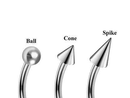 Curve Barbell, Daith Piercing – 3pcs Bent Barbell Spike / Ball  / Cone  Body Piercing, Earring, Daith, Helix, Cartilage and Tragus