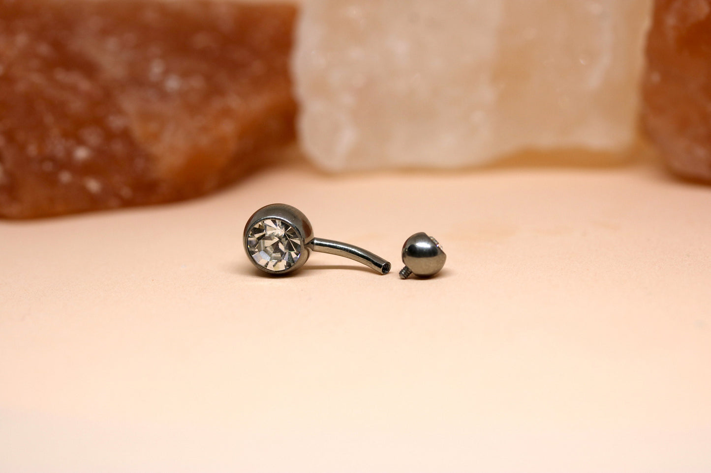 Naval Ring - Internally Threaded Belly Ring - Belly Bar with Double Gem Crystals- 14g (1.6mm) - Ideal Piercing for Navel Jewelry