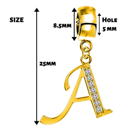 Gold Charm Letters, Initial Charm - Alphabet Letters for Charm Necklaces and Bracelet- Compatible for all types of European Bracelets