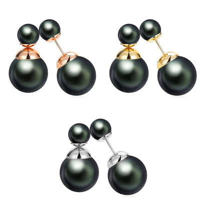 Double Sided Earrings, Double Pearl Dark Grey - Custom Front Back Earrings  - Pearl Ear Jacket - 2 in 1 Earrings - Silver, Gold and Rosegold