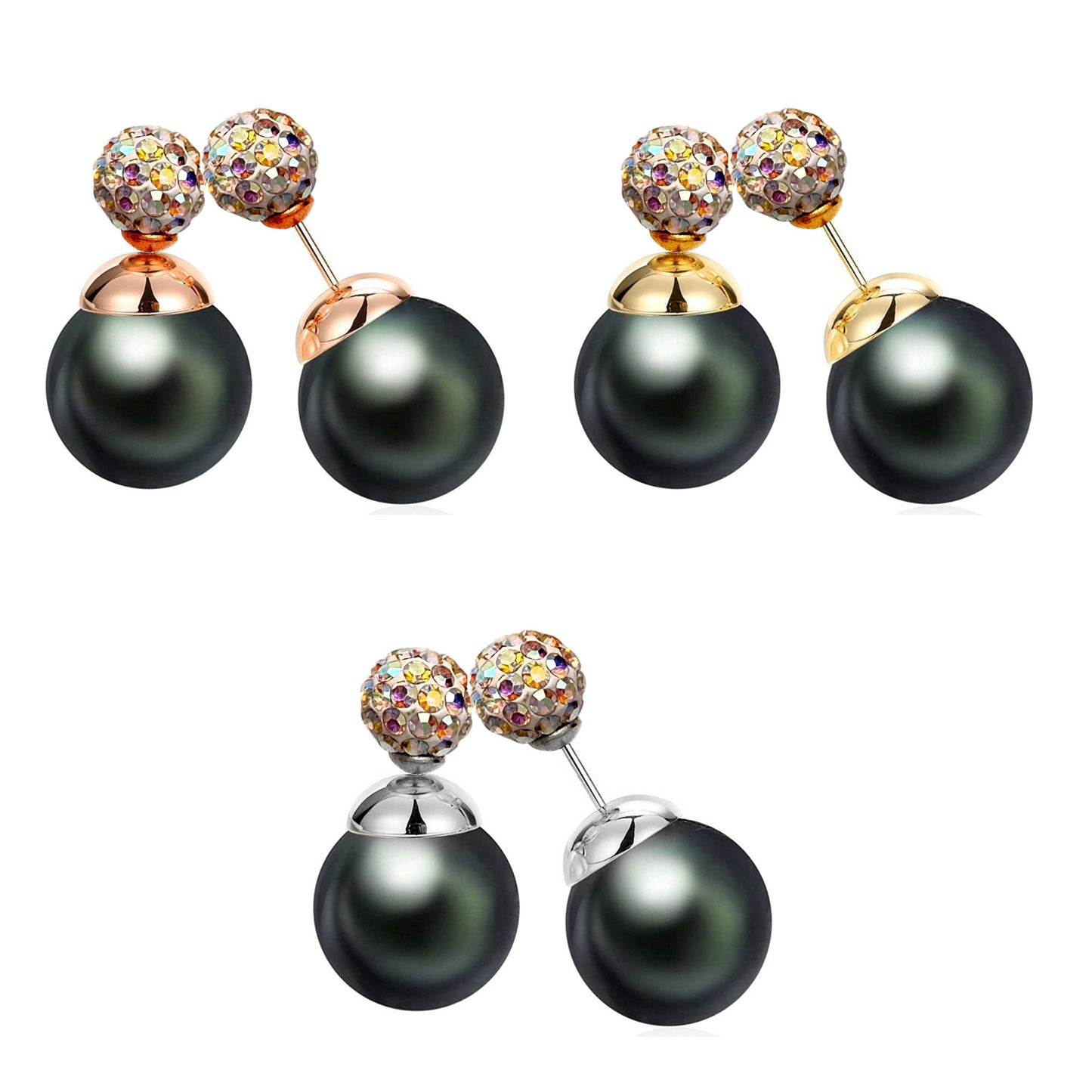 Double Sided Earrings, Double Pearl Dark Grey - Custom Front Back Earrings  - Pearl Ear Jacket - 2 in 1 Earrings - Silver, Gold and Rosegold