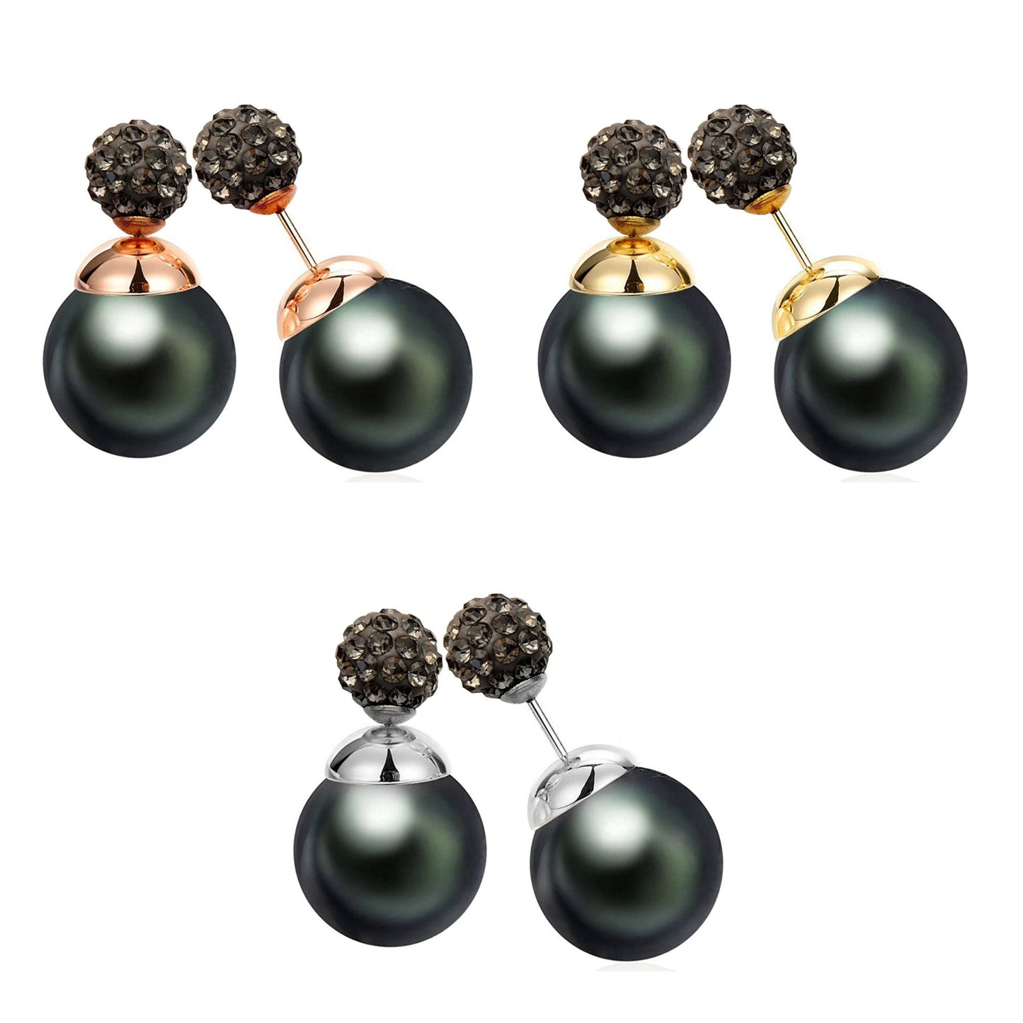 Double Sided Earrings, Double Pearl Dark Grey - Custom Front Back Earrings  - Pearl Ear Jacket - 2 in 1 Earrings - Silver, Gold and Rosegold