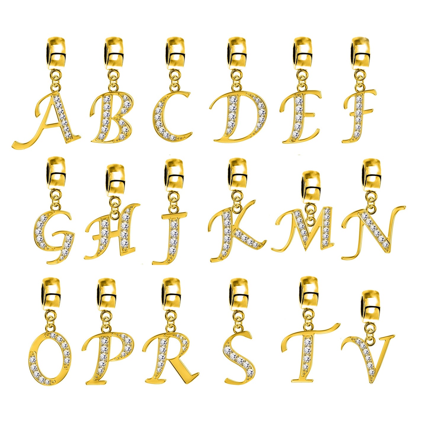 Gold Charm Letters, Initial Charm - Alphabet Letters for Charm Necklaces and Bracelet- Compatible for all types of European Bracelets