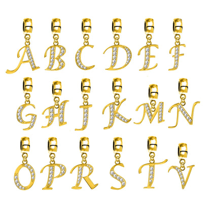 Gold Charm Letters, Initial Charm - Alphabet Letters for Charm Necklaces and Bracelet- Compatible for all types of European Bracelets