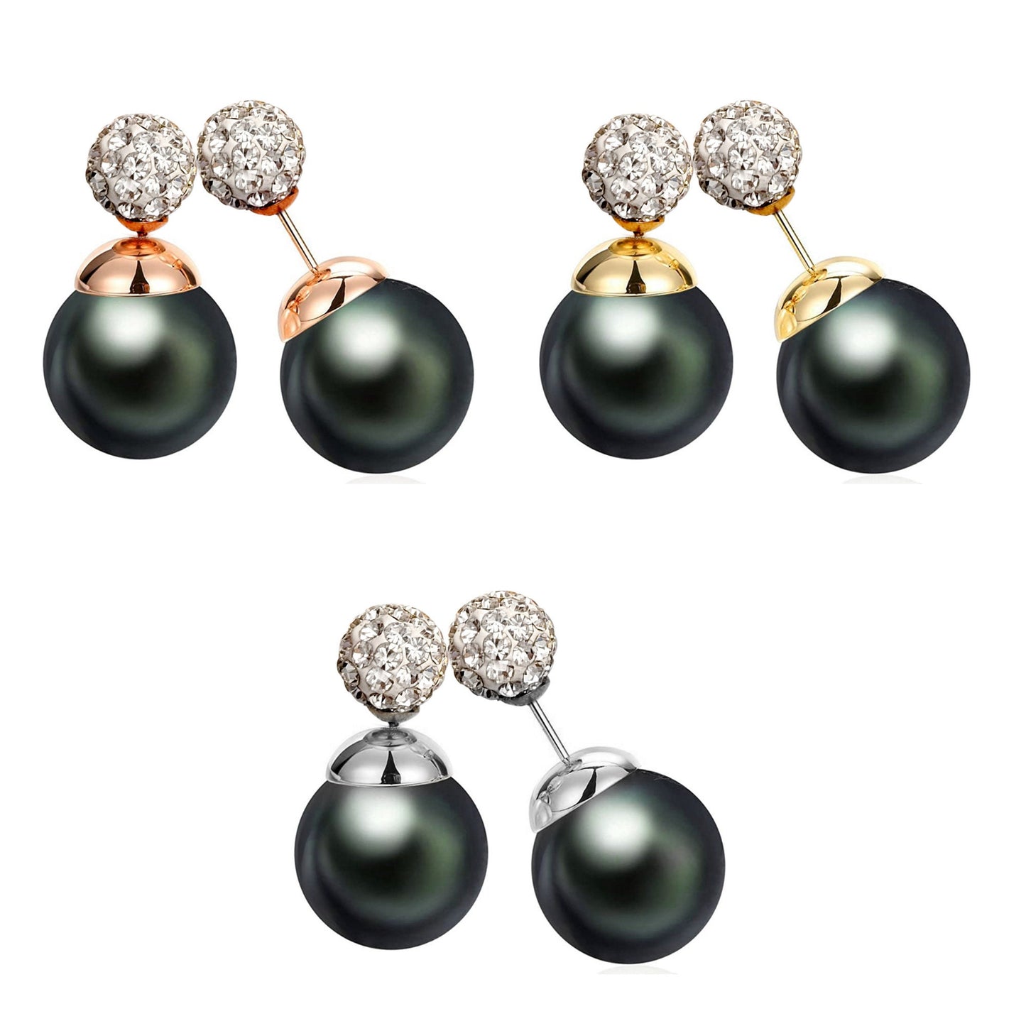 Double Sided Earrings, Double Pearl Dark Grey - Custom Front Back Earrings  - Pearl Ear Jacket - 2 in 1 Earrings - Silver, Gold and Rosegold