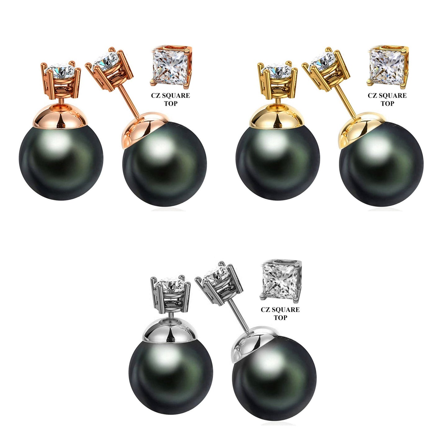 Double Sided Earrings, Double Pearl Dark Grey - Custom Front Back Earrings  - Pearl Ear Jacket - 2 in 1 Earrings - Silver, Gold and Rosegold