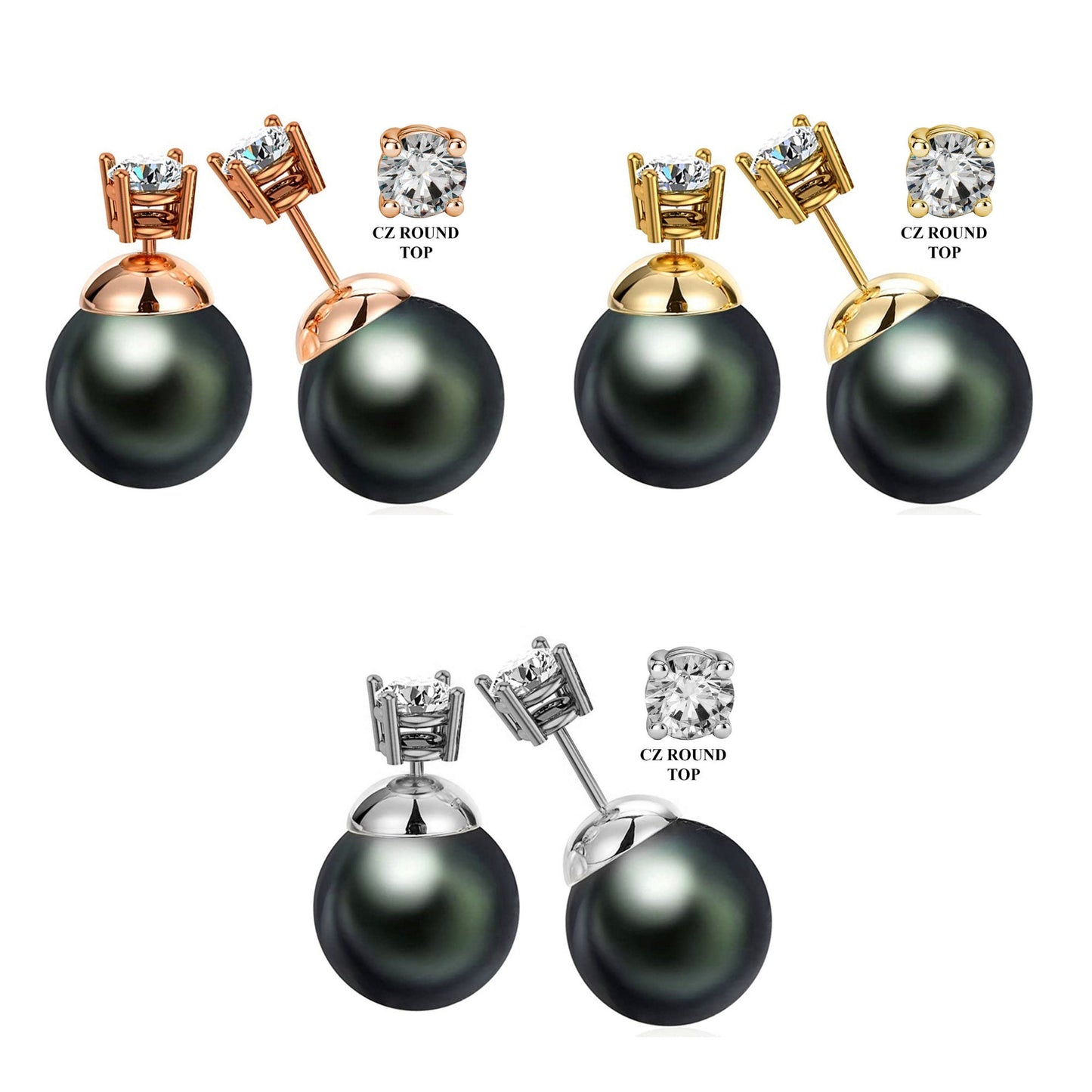 Double Sided Earrings, Double Pearl Dark Grey - Custom Front Back Earrings  - Pearl Ear Jacket - 2 in 1 Earrings - Silver, Gold and Rosegold