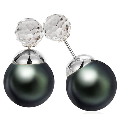 Double Sided Earrings, Double Pearl Dark Grey - Custom Front Back Earrings  - Pearl Ear Jacket - 2 in 1 Earrings - Silver, Gold and Rosegold