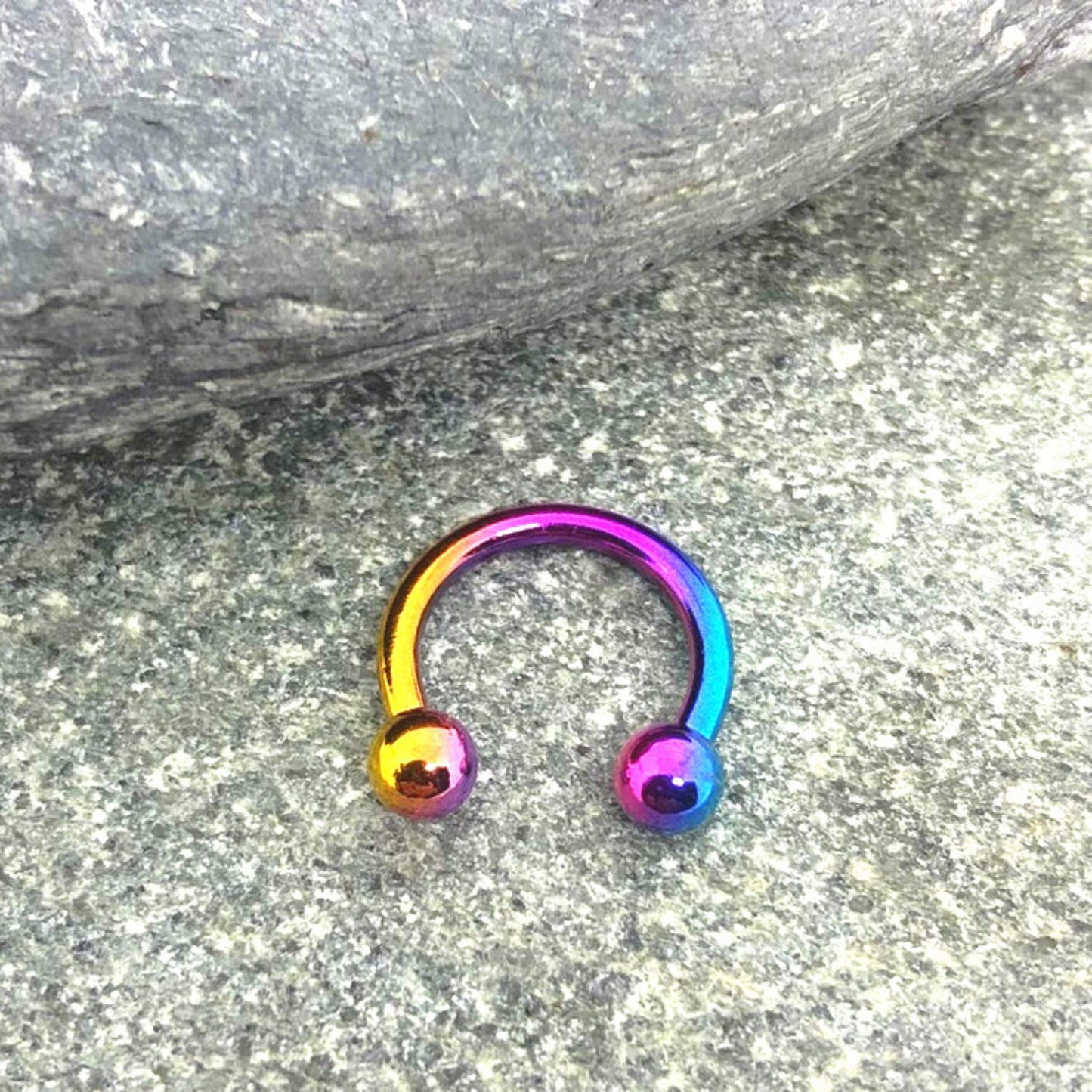 Rainbow Horseshoe Septum Ring, Nose Ring - 2pcs Big Size Horseshoe piercing (CBB) - 10g to 0g size 12mm to 19mm - Internally Threading