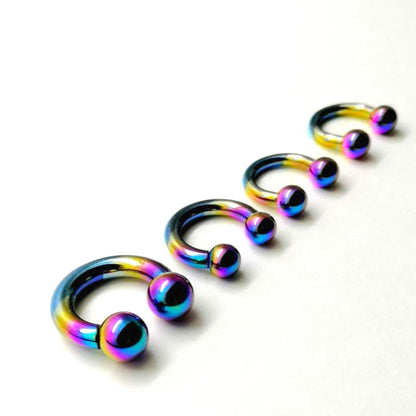 Rainbow Horseshoe Septum Ring, Nose Ring - 2pcs Big Size Horseshoe piercing (CBB) - 10g to 0g size 12mm to 19mm - Internally Threading