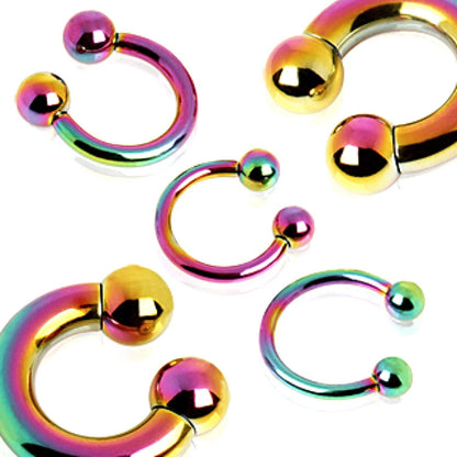 Rainbow Horseshoe Septum Ring, Nose Ring - 2pcs Big Size Horseshoe piercing (CBB) - 10g to 0g size 12mm to 19mm - Internally Threading