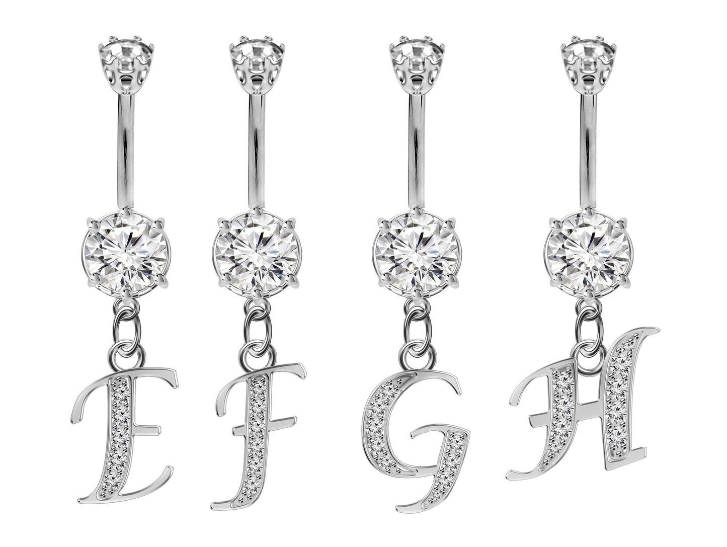 Initial Belly Ring, Belly Button Rings with Silver Dangle Alphabet Letter A-Z - Belly Bar length is 10mm - thickness is 14g (1.6mm)
