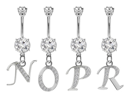 Initial Belly Ring, Belly Button Rings with Silver Dangle Alphabet Letter A-Z - Belly Bar length is 10mm - thickness is 14g (1.6mm)