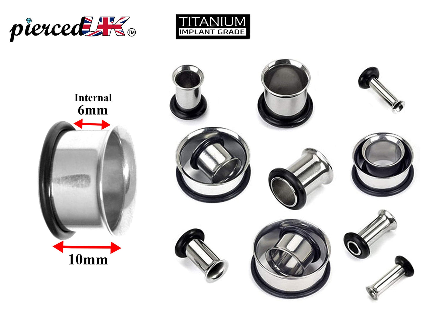 Steel Plugs, Single Flare Tunnels - Titanium Steel Plugs Earrings Piercing Tunnel with rubber O-ring for Ear Lobe Earring, Body Modification