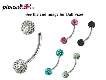 Daith Earring, Daith Piercing - Curved Barbell Piercing with Multi Crystal Ball - Piercing for Eyebrow, Ear, Belly Ring, and More