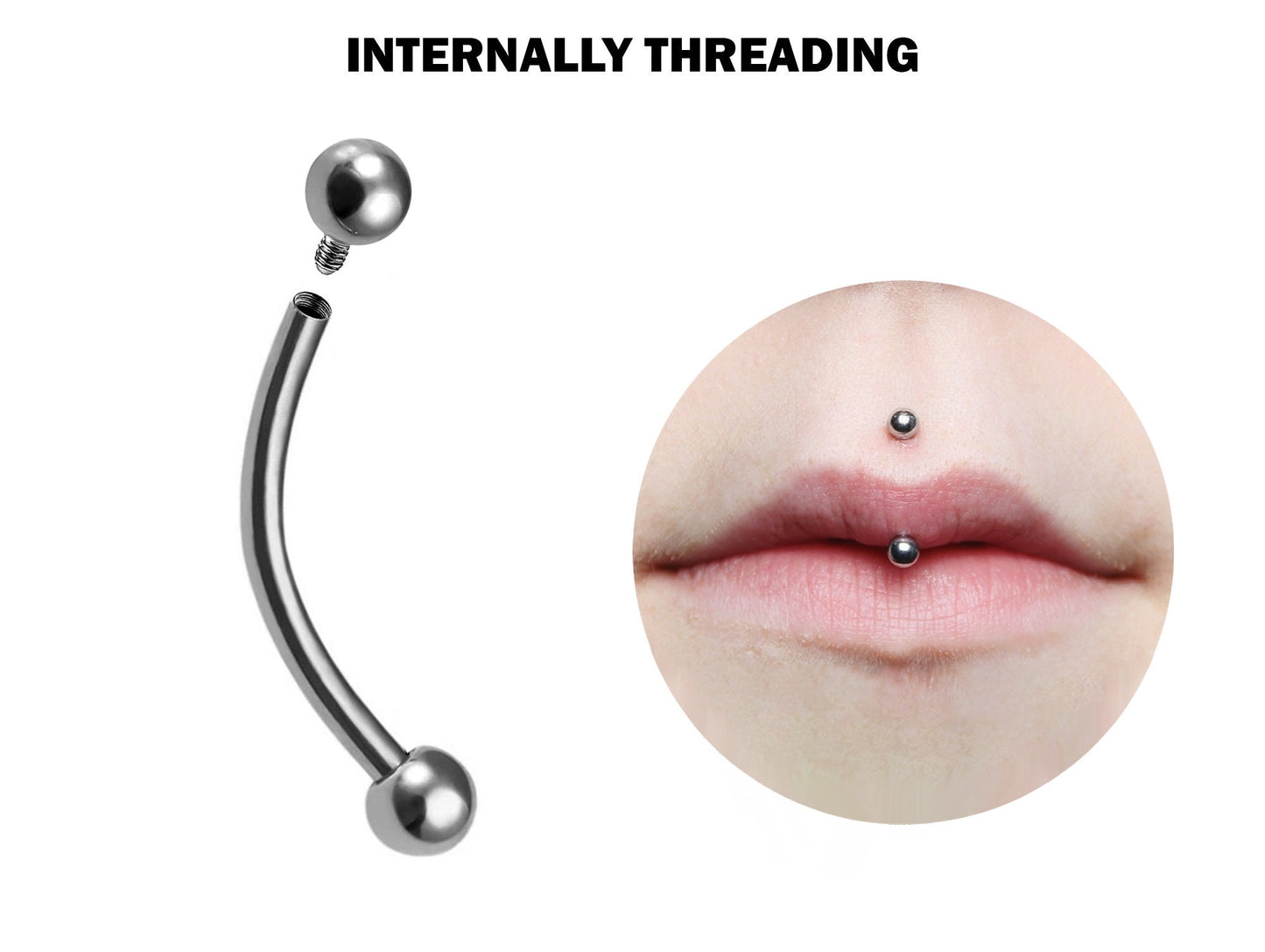 Titanium Jestrum Piercing, Lip Curved Bar Jewelry - External / Internal 18g 16g 14g Bent Barbell Body Piercing also for Rook, Daith, Eyebrow