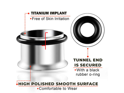 Steel Plugs, Single Flare Tunnels - Titanium Steel Plugs Earrings Piercing Tunnel with rubber O-ring for Ear Lobe Earring, Body Modification