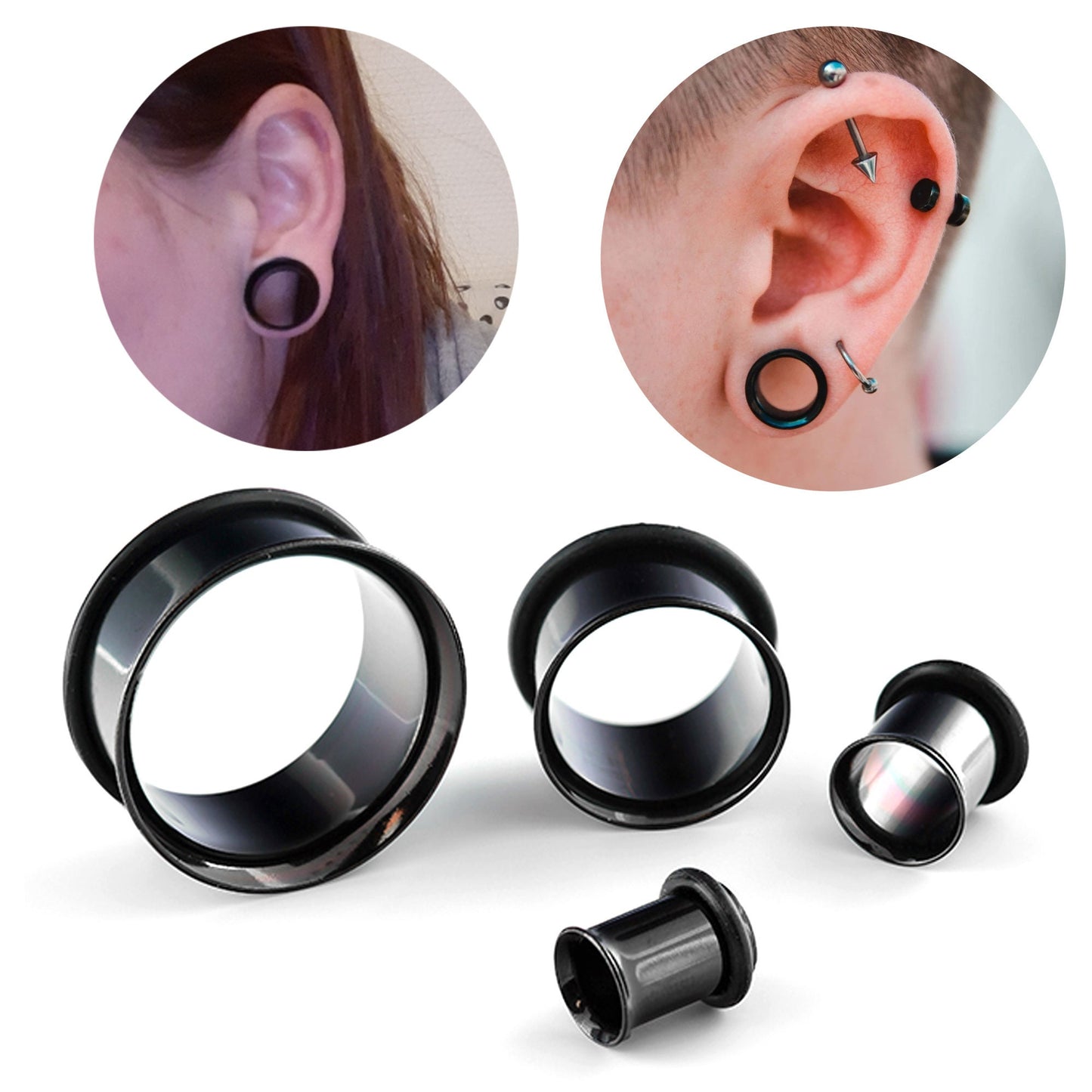 Steel Plugs, Single Flare Tunnels - Titanium Steel Plugs Earrings Piercing Tunnel with rubber O-ring for Ear Lobe Earring, Body Modification