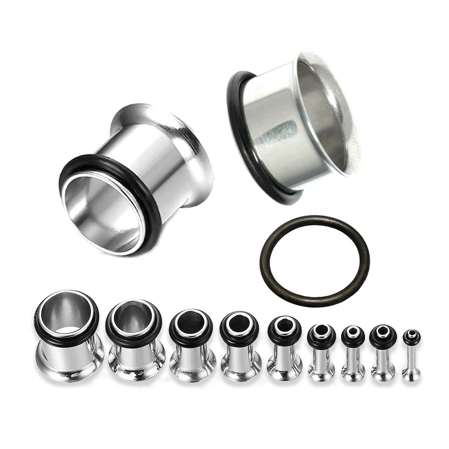 Steel Plugs, Single Flare Tunnels - Titanium Steel Plugs Earrings Piercing Tunnel with rubber O-ring for Ear Lobe Earring, Body Modification