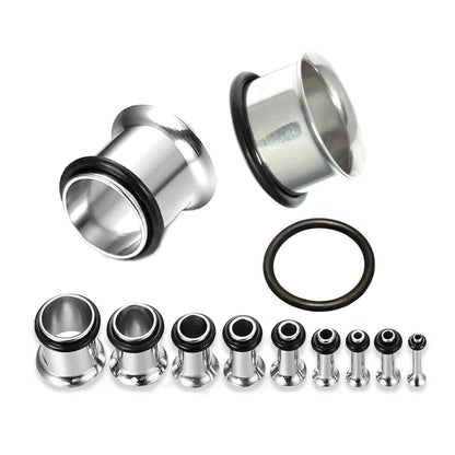 Steel Plugs, Single Flare Tunnels - Titanium Steel Plugs Earrings Piercing Tunnel with rubber O-ring for Ear Lobe Earring, Body Modification