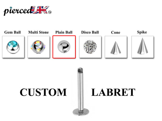 Labret Body Jewelry Piercing - Customize Labret Lip Piercing in 16g / 14g - Spike - Gem Ball - Multi Stone - Disco Ball - Plain Ball.