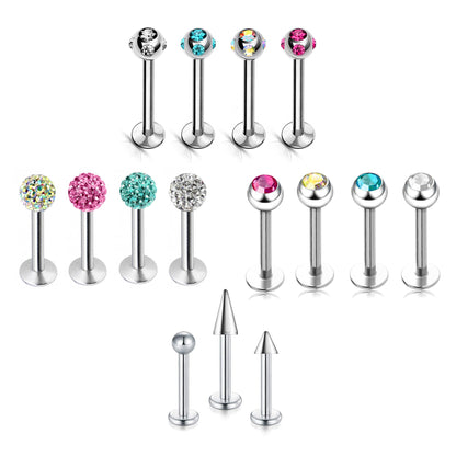 Labret Body Jewelry Piercing - Customize Labret Lip Piercing in 16g / 14g - Spike - Gem Ball - Multi Stone - Disco Ball - Plain Ball.