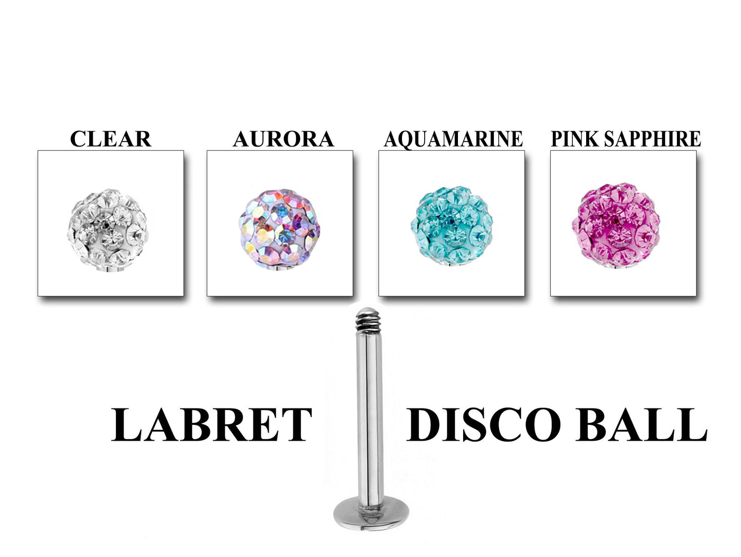 Labret Body Jewelry Piercing - Customize Labret Lip Piercing in 16g / 14g - Spike - Gem Ball - Multi Stone - Disco Ball - Plain Ball.