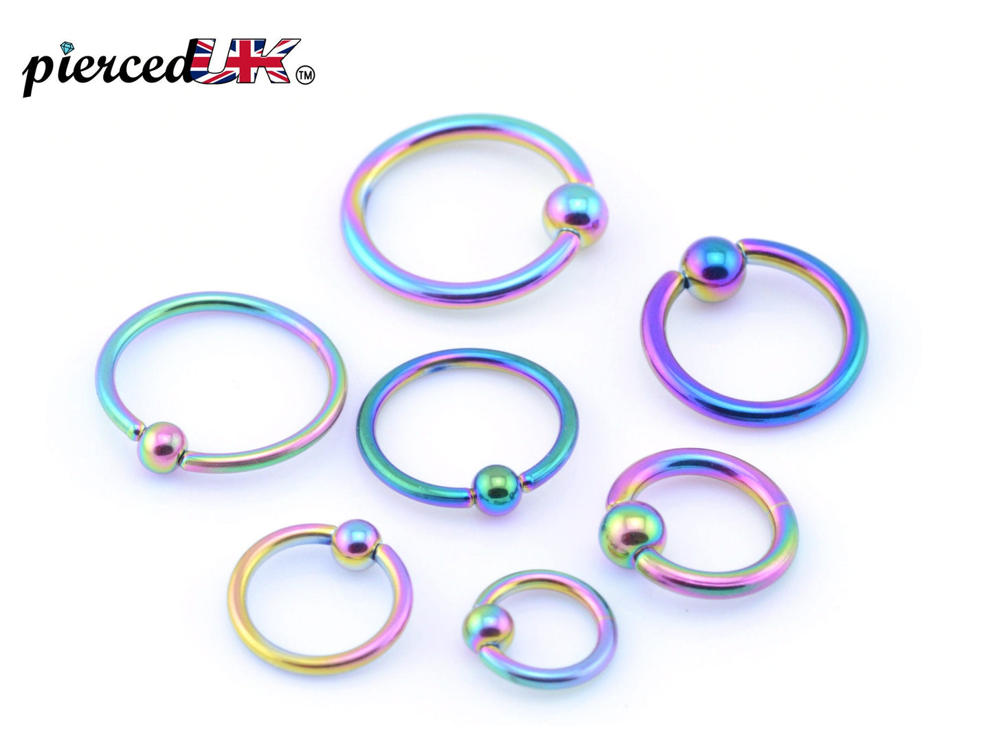Rainbow Septum Ring, Captive Bead Ring 16g( 1.2mm) Piercings for Ear, Lip Ring, Nipple Ring and more – Gauge 18g to 0g – Length 6mm to 19mm