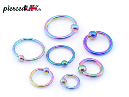 Rainbow Septum Ring, Captive Bead Ring 16g( 1.2mm) Piercings for Ear, Lip Ring, Nipple Ring and more – Gauge 18g to 0g – Length 6mm to 19mm