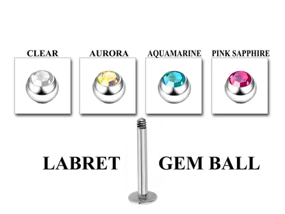 Labret Body Jewelry Piercing - Customize Labret Lip Piercing in 16g / 14g - Spike - Gem Ball - Multi Stone - Disco Ball - Plain Ball.
