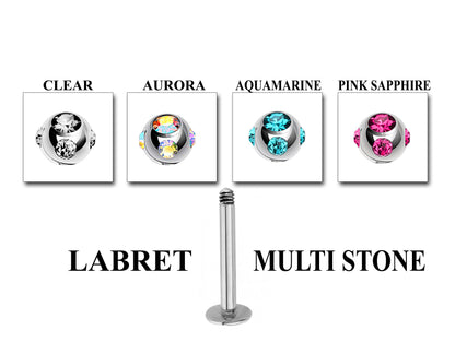 Labret Body Jewelry Piercing - Customize Labret Lip Piercing in 16g / 14g - Spike - Gem Ball - Multi Stone - Disco Ball - Plain Ball.