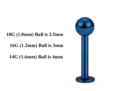 Teal Blue Labret Stud, Labret Piercing – Custom Lip Labret 18g 16g 14g Labret Piercing for Lip, Chin – Choose Top Ball in the Options