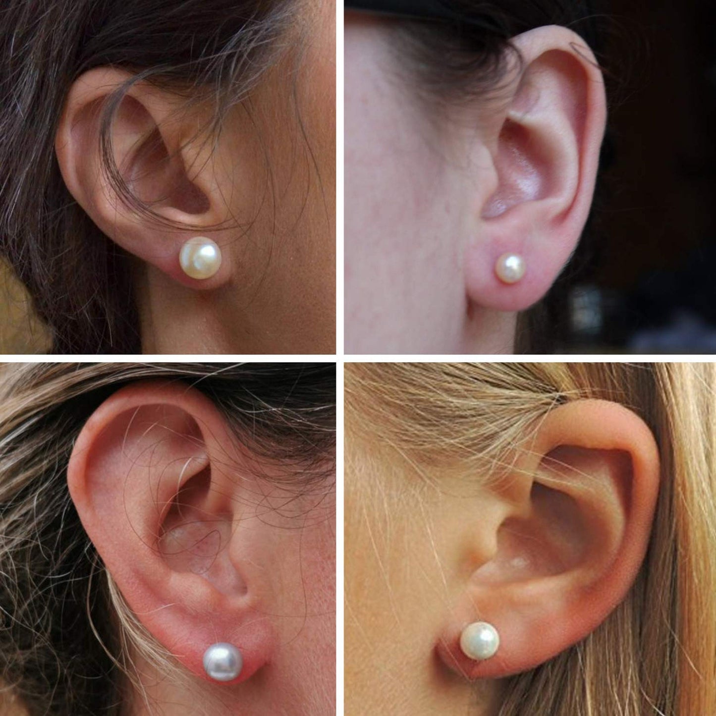 Pearl Earrings, Pearl Studs -  Fresh Water Cultured Pearl - White, Peach & Dark Grey Shell Earrings - Surgical Steel Post