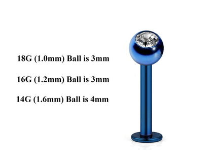 Teal Blue Labret Stud, Labret Piercing – Custom Lip Labret 18g 16g 14g Labret Piercing for Lip, Chin – Choose Top Ball in the Options
