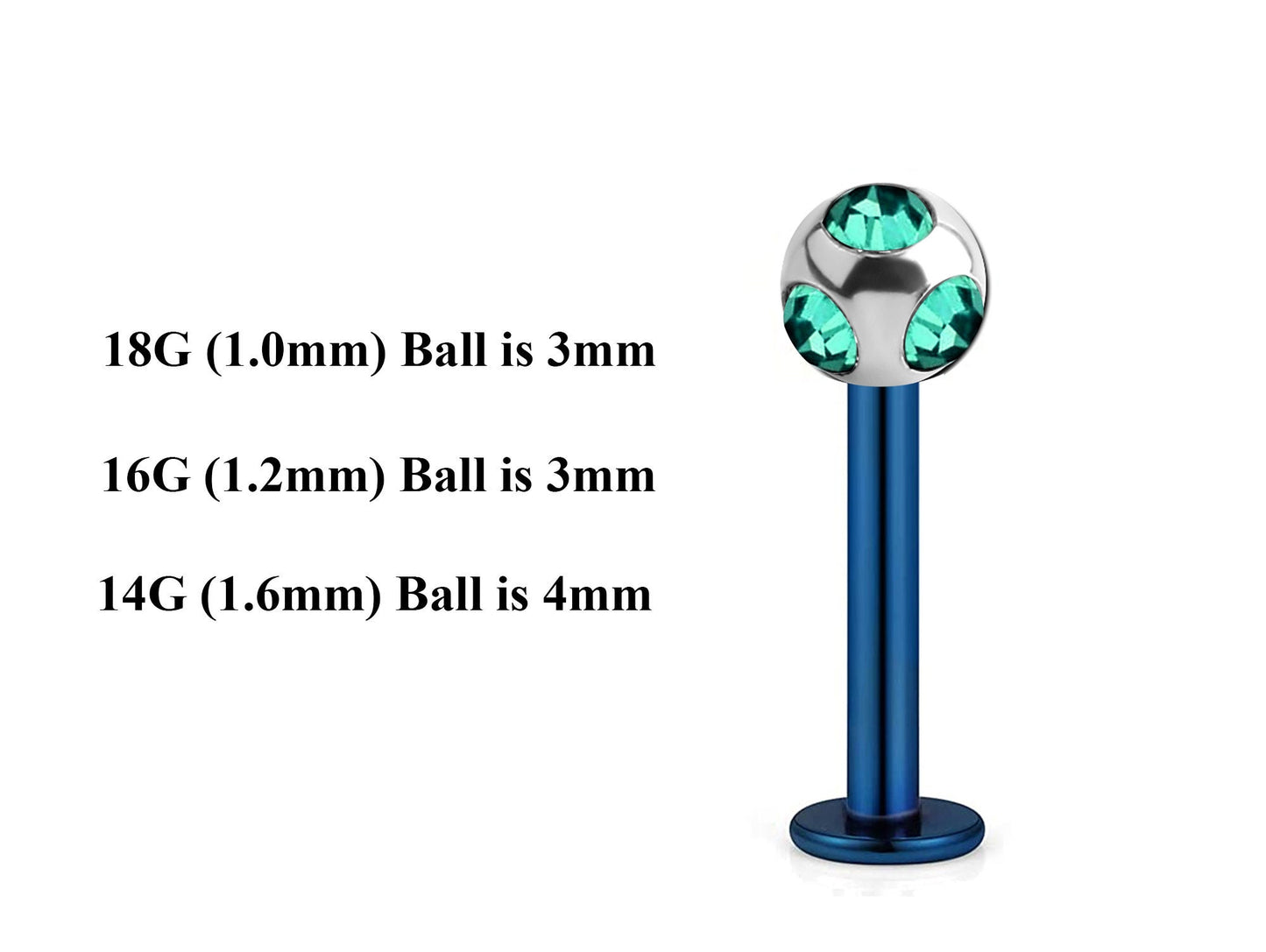 Teal Blue Labret Stud, Labret Piercing – Custom Lip Labret 18g 16g 14g Labret Piercing for Lip, Chin – Choose Top Ball in the Options