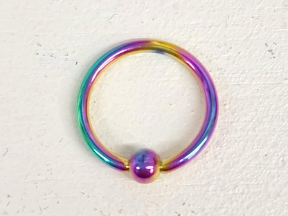 Rainbow Septum Ring, Captive Bead Ring 16g( 1.2mm) Piercings for Ear, Lip Ring, Nipple Ring and more – Gauge 18g to 0g – Length 6mm to 19mm