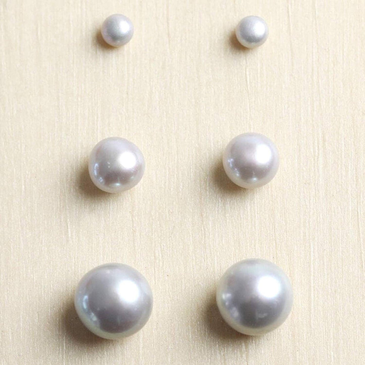 Pearl Earrings, Pearl Studs -  Fresh Water Cultured Pearl - White, Peach & Dark Grey Shell Earrings - Surgical Steel Post