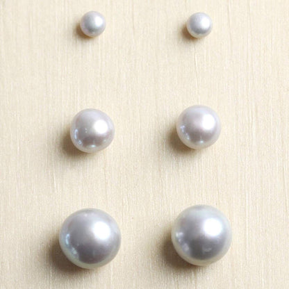 Pearl Earrings, Pearl Studs -  Fresh Water Cultured Pearl - White, Peach & Dark Grey Shell Earrings - Surgical Steel Post