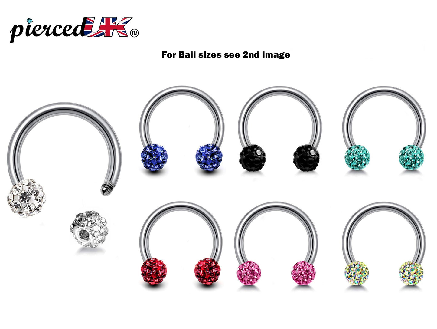Septum Ring, Horseshoe Barbell with Disco Balls - 18G, 16G, 14G - Sizes 6mm to 16mm - Piercing for Nose, Eyebrow, Ears, Lip Ring, Nipple.