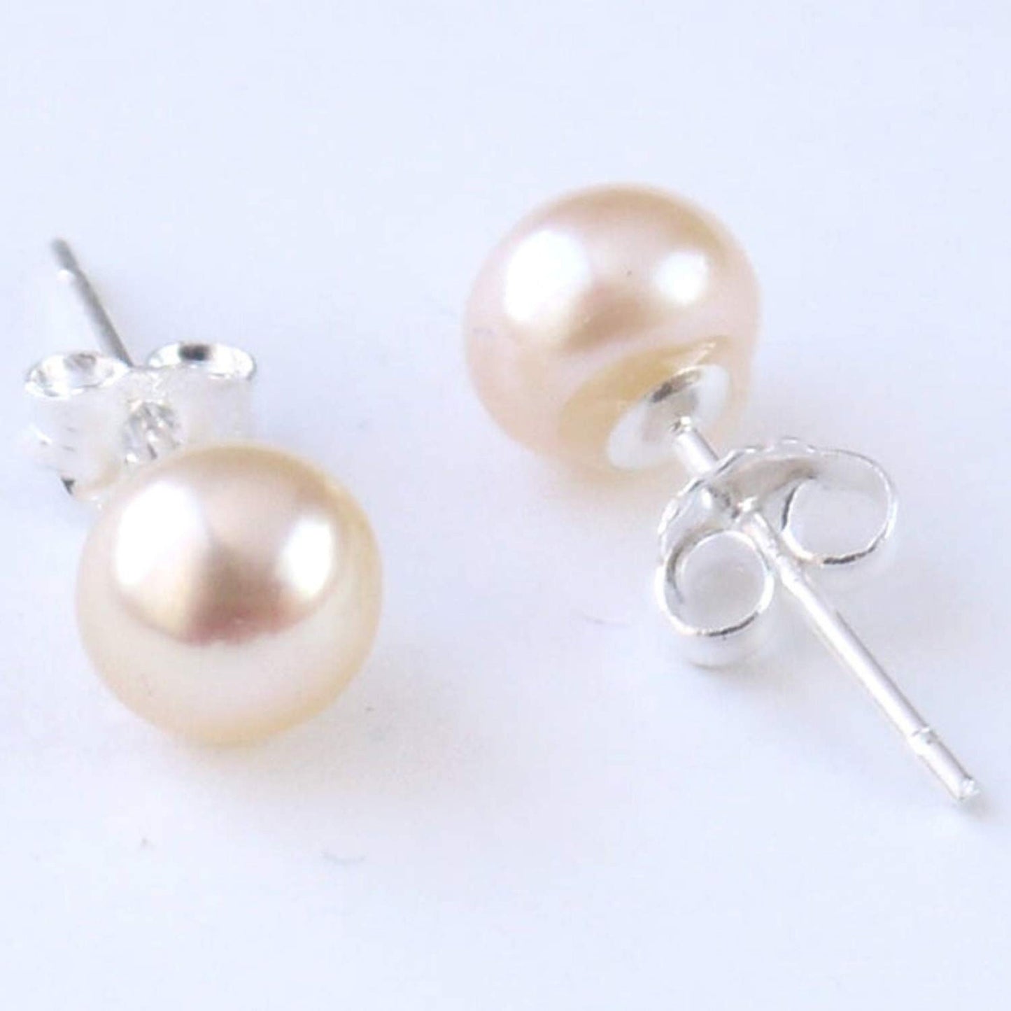 Pearl Earrings, Pearl Studs -  Fresh Water Cultured Pearl - White, Peach & Dark Grey Shell Earrings - Surgical Steel Post