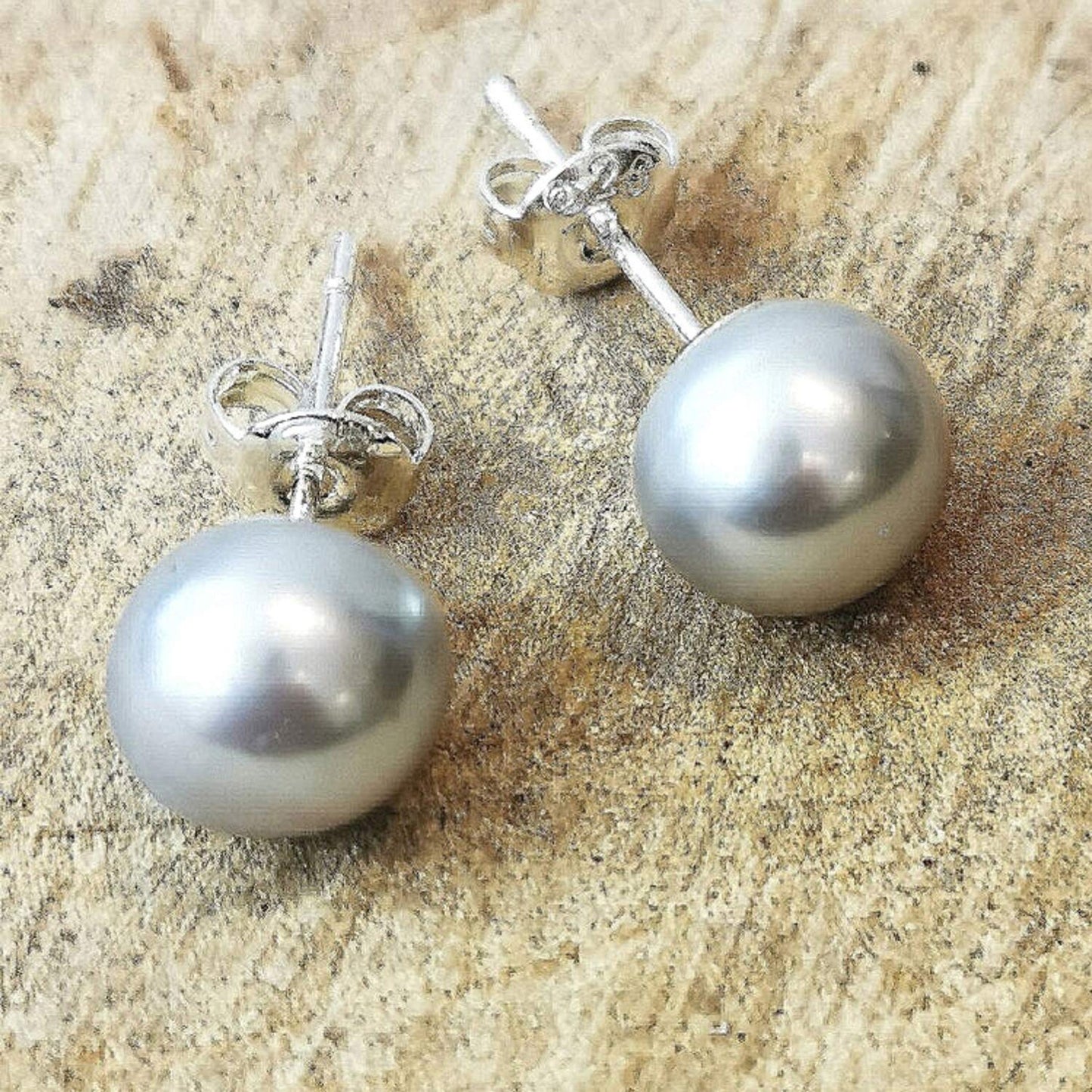 Pearl Earrings, Pearl Studs -  Fresh Water Cultured Pearl - White, Peach & Dark Grey Shell Earrings - Surgical Steel Post