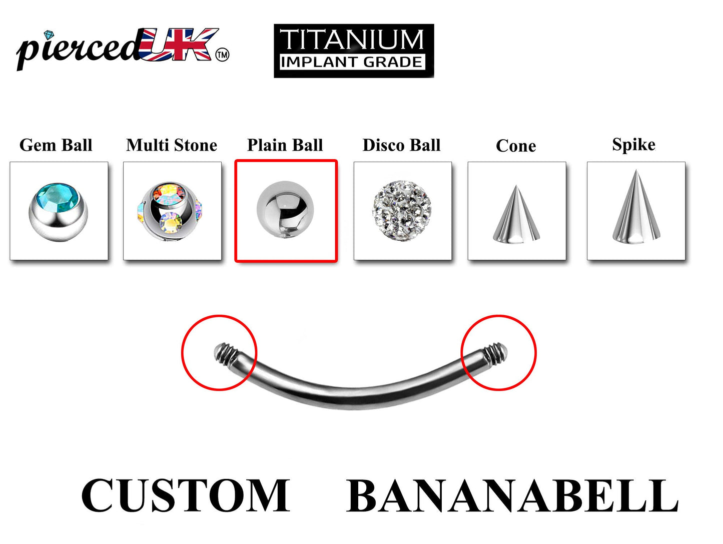 Titanium Curved Barbell Piercing - Customize Eyebrow Piercing in 18g 16g 14g - Spike - Gem Ball - Multi Stone - Disco Ball - Plain Ball.